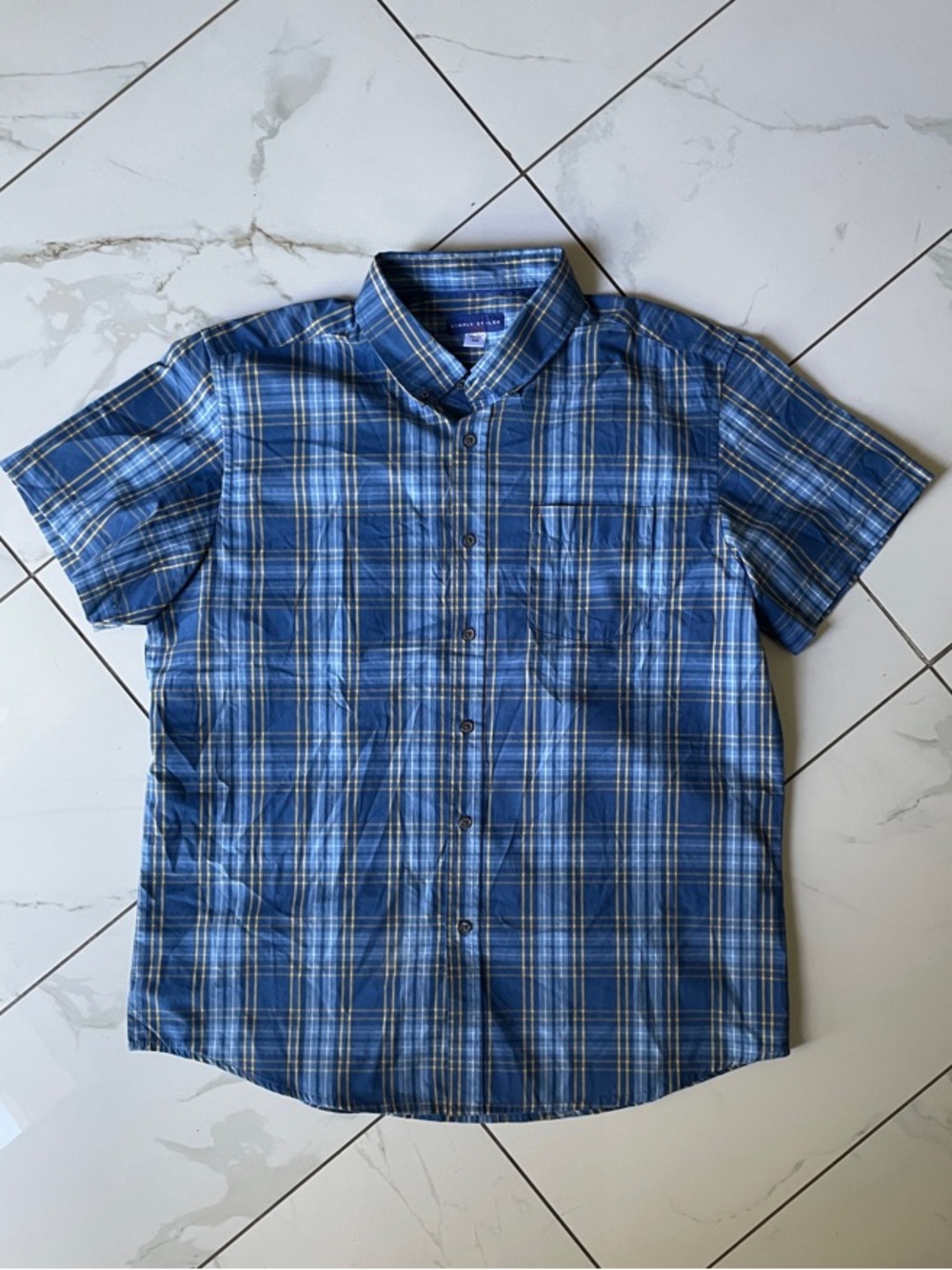Simply Styled Blue Plaid Short-Sleeve Button-Down Shirt